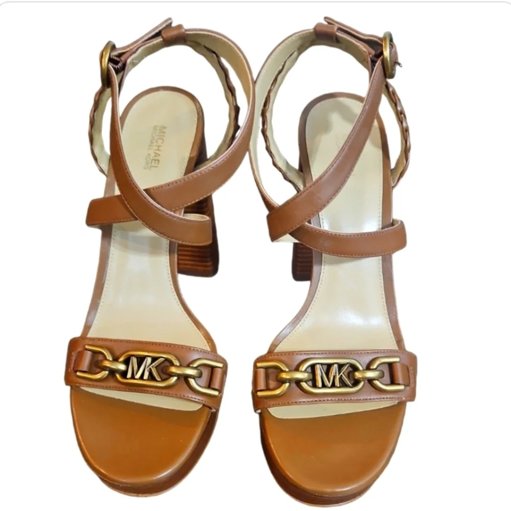 Michael Kors Kailey Brown Leather Platform Sandals 10 NWT